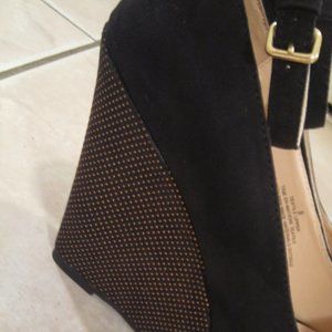 Black Open Toe Studded Platform Wedges